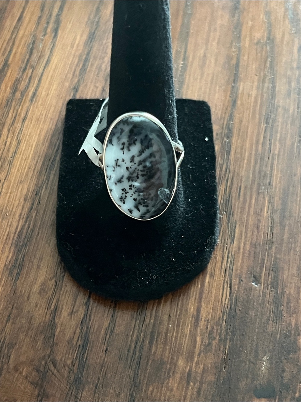 Sterling Silver White and Black Dendritic Agate Oval Ring